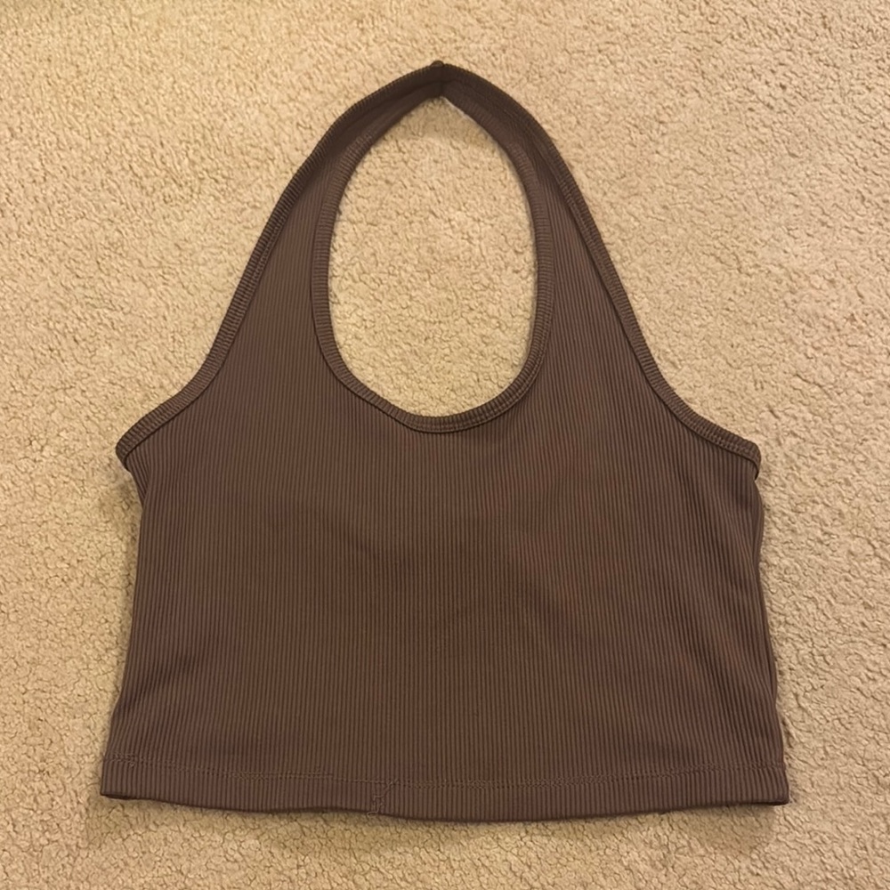 Brown Ribbed Halter Top